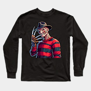 Freddy Krueger - Cartoon Horror Icon 8-Bit Design Long Sleeve T-Shirt